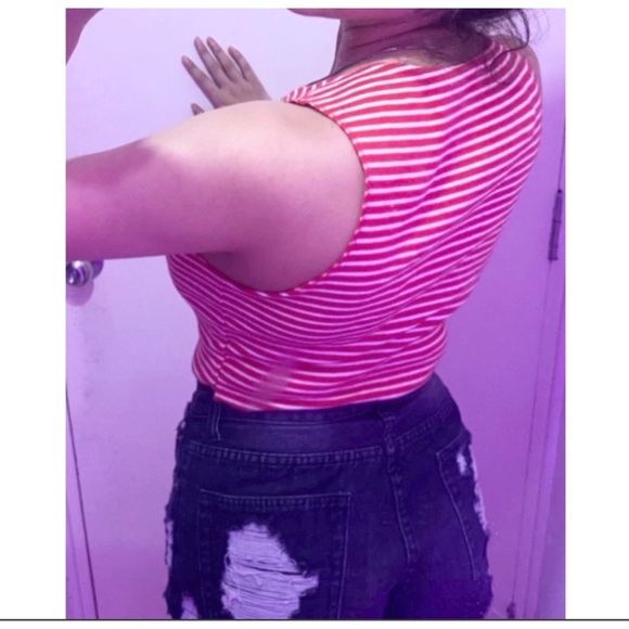Zara Red White Striped Crop Top - Picture 3 of 5
